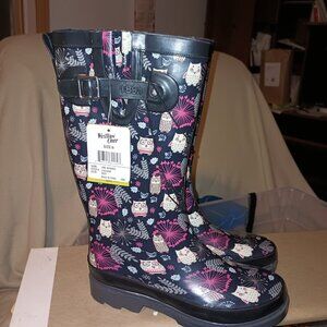 NEW Western Chief Women's Navy Owl Whoooo Rain Boots 6